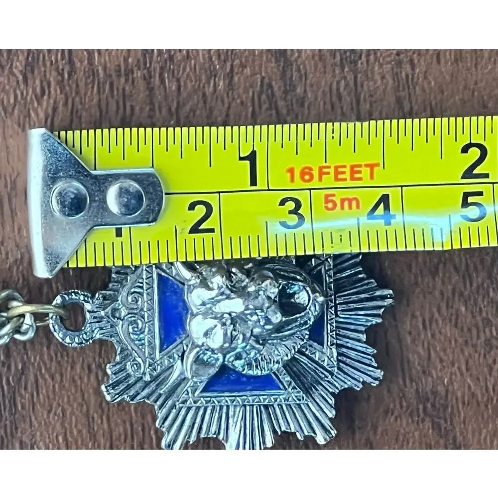 Vintage Roaring Tiger Pendant Necklace Blue Maltese Cross Silver Unsigned Unique